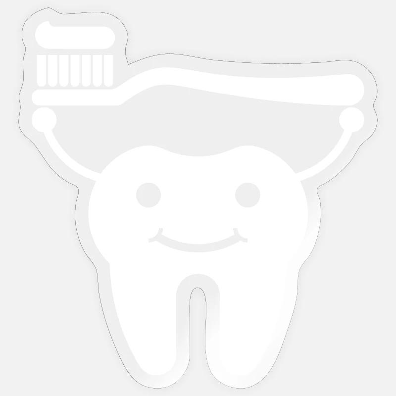Tooth with toothbrush and toothpaste - Sticker size S (10 x 10 cm) - transparent glossy