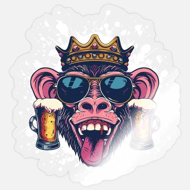 Affe Bier Lustig Sticker Größe S (10 x 10 cm)