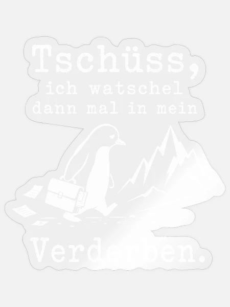 Pinguin flüchtet in die kalten Berge - Sticker Größe S (10 x 10 cm) - Transparent glänzend