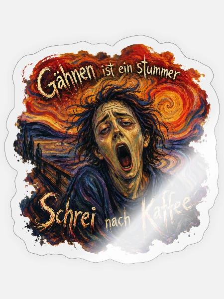 Gähnen nach Kaffee - Sticker Größe S (10 x 10 cm) - Transparent glänzend