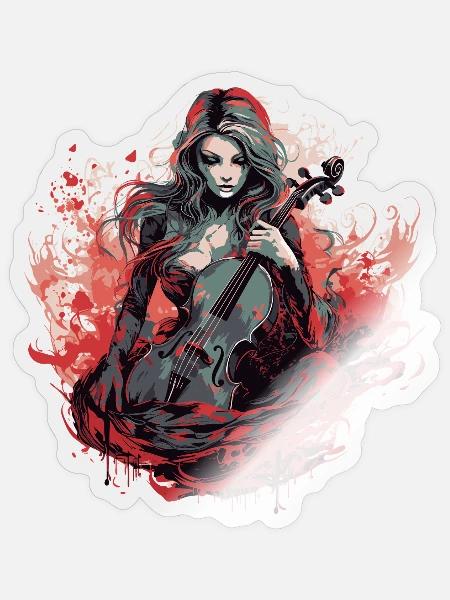 Cellospieler Cellist-Musiker Gothic-Witchcraft - Sticker Größe S (10 x 10 cm) - Transparent glänzend