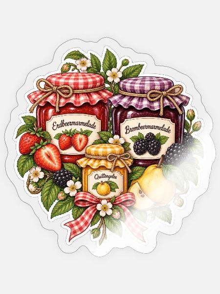 Selbstgemachte Marmelade - Sticker Größe S (10 x 10 cm) - Transparent glänzend