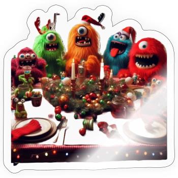 Humorvolle Monster-Weihnachtsszene - Sticker Größe S (10 x 10 cm) - Transparent glänzend - Vorne