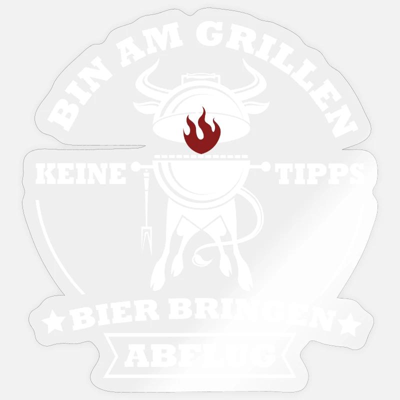 Grillkoch Spruch Logo Mit Kuh BBQ - Sticker Größe S (10 x 10 cm) - Transparent glänzend