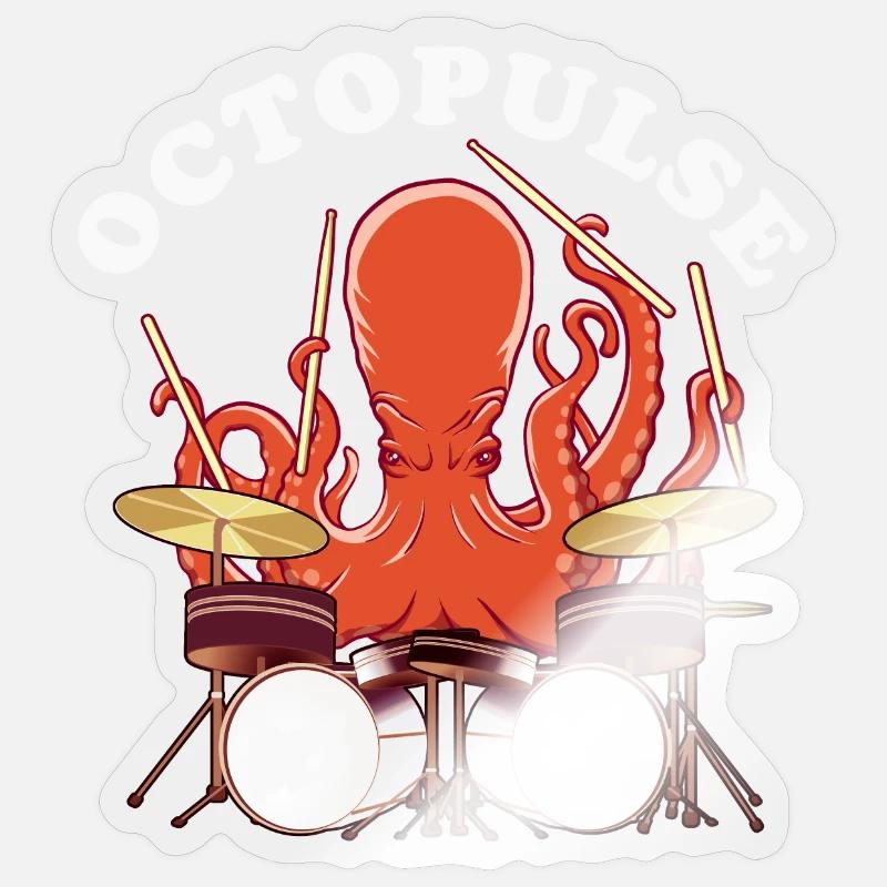 OctoPULSE | Octopus playing drums Sticker size S (10 x 10 cm)