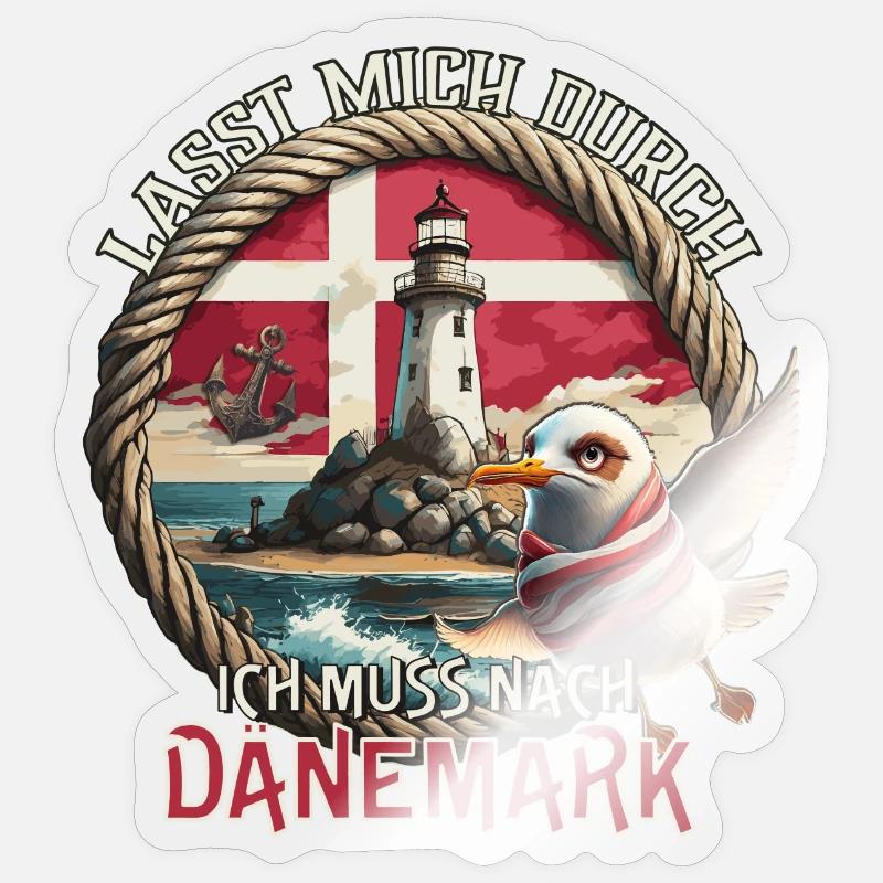 Dänemark - lasst mich durch - Möwe - Leuchtturm Sticker Größe S (10 x 10 cm)