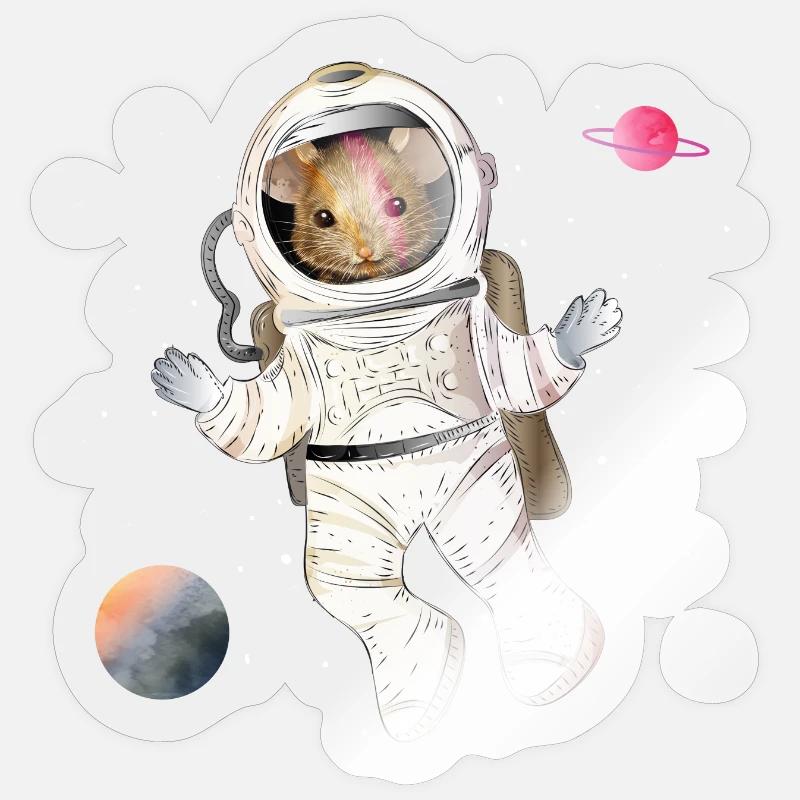 Astronauts mouse in space with planets Sticker size S (10 x 10 cm)