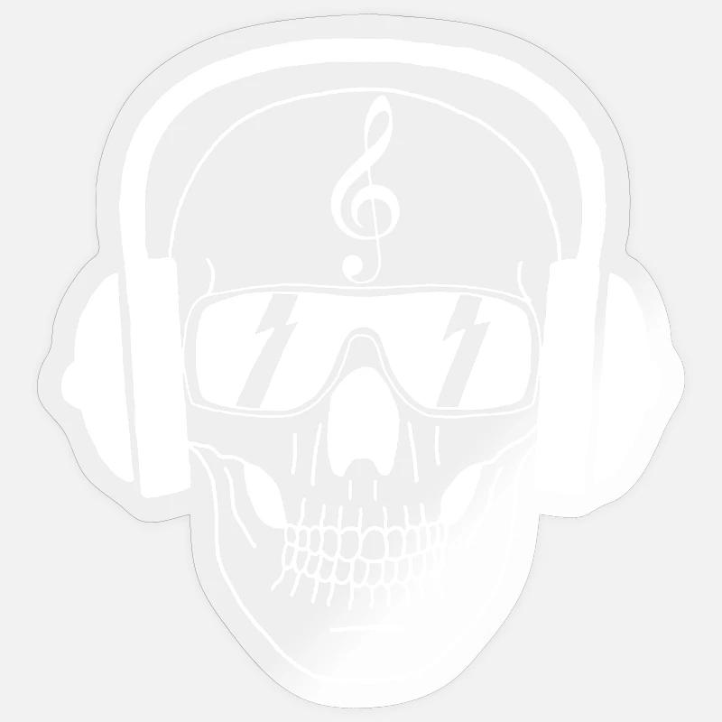 Musikerschädel (weiß) - Sticker Größe S (10 x 10 cm) - Transparent glänzend