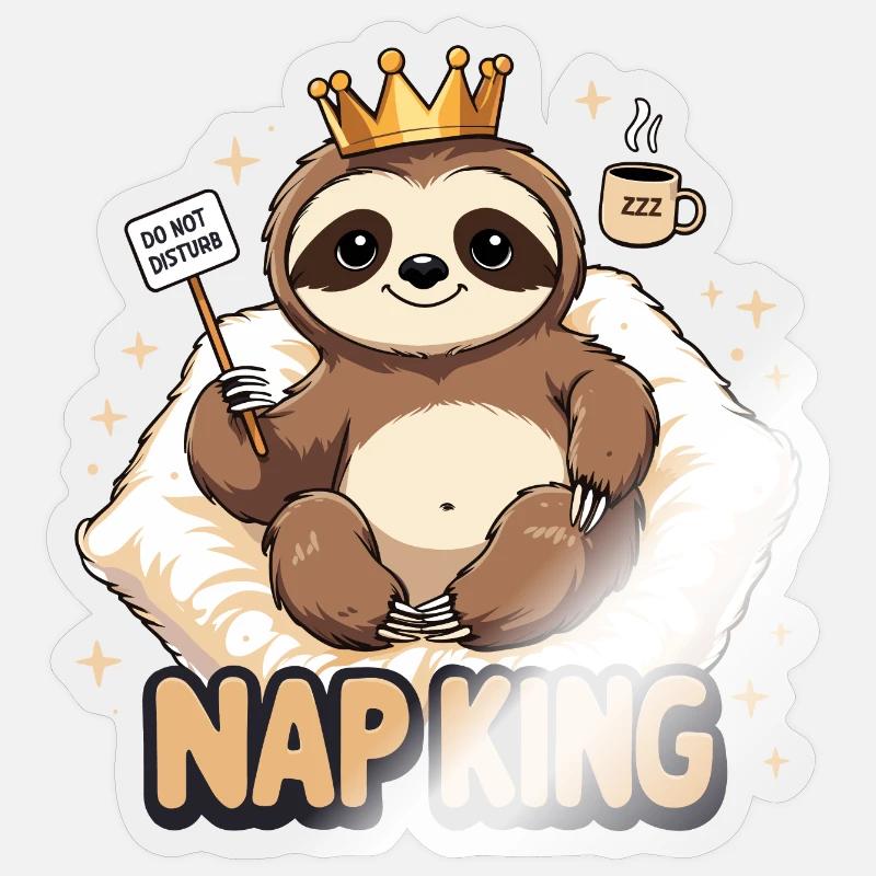 Nap King - Sloth Design - Sticker size S (10 x 10 cm) - transparent glossy