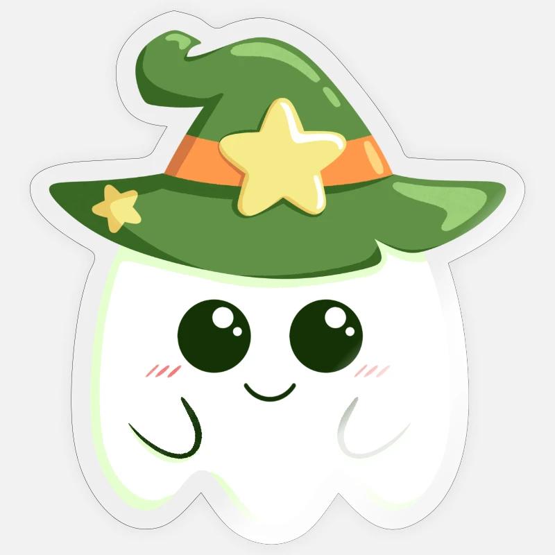 Cute ghost for Halloween dressed as a witch Sticker size S (10 x 10 cm)