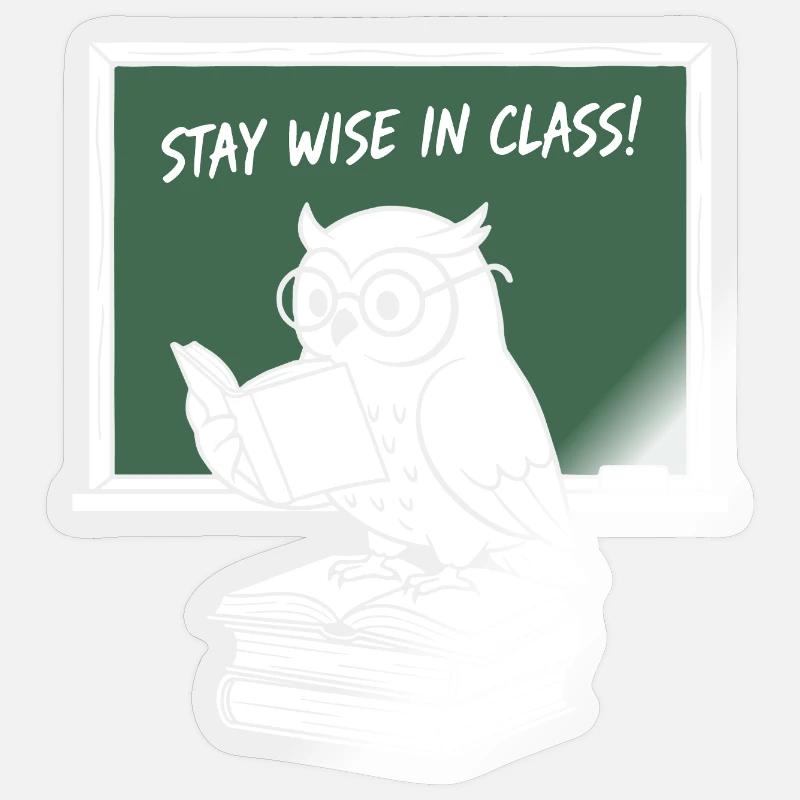 Wise owl reading in class - Sticker size S (10 x 10 cm) - transparent glossy