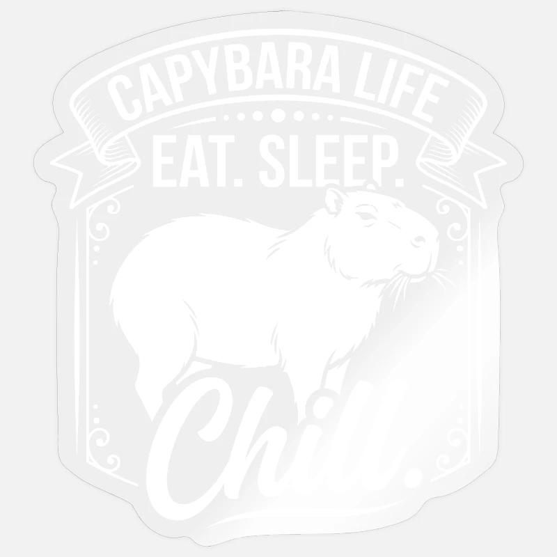 Capybara Life: Eat Sleep Chill - Sticker Größe S (10 x 10 cm) - Transparent glänzend