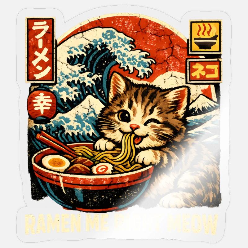 Ramen Katze Kanagawa - Sticker Größe S (10 x 10 cm) - Transparent glänzend