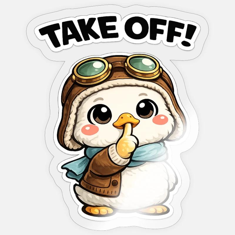 Take Off Penguin Pilot - Sticker size S (10 x 10 cm) - transparent glossy