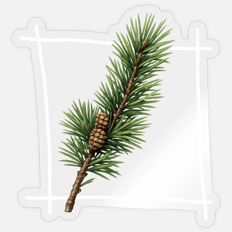 Pine Branch Minimal Frame - Sticker size S (10 x 10 cm) - transparent glossy