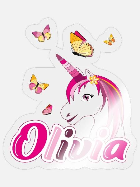 Olivia Einhorn mit Schmetterlingen - Sticker Größe S (10 x 10 cm) - Transparent glänzend