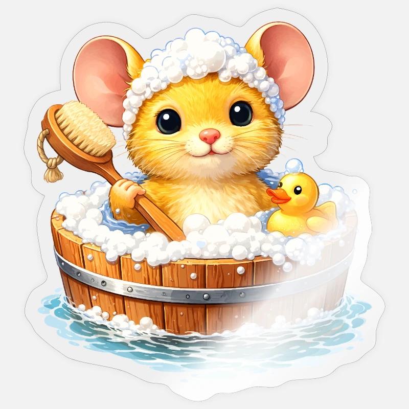 Cute mouse bathing - Sticker size S (10 x 10 cm) - transparent glossy