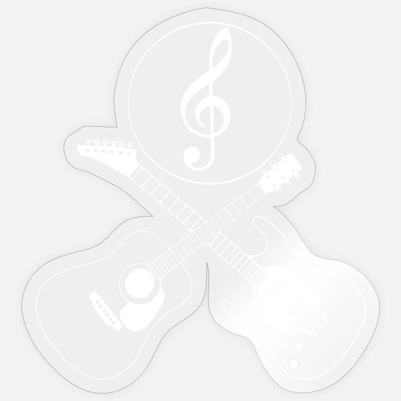 Guitares croisées et clé de sol - Sticker taille S (10 x 10 cm) - brillant transparent