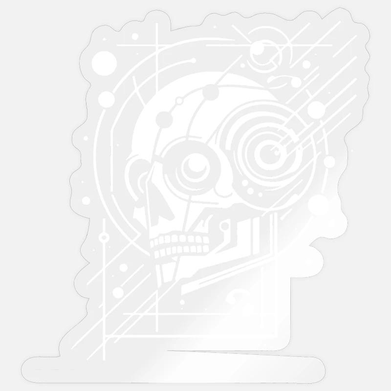 Crâne cybernetique geometrie - Sticker taille S (10 x 10 cm) - brillant transparent