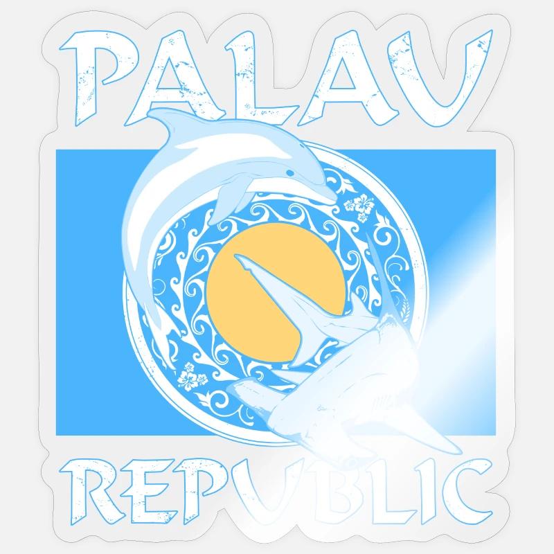 Requin-marteau et drapeau dauphin Palau - Sticker taille S (10 x 10 cm) - brillant transparent