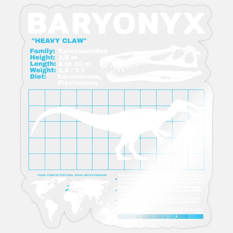 Fiche technique Baryonyx - Sticker taille S (10 x 10 cm) - brillant transparent