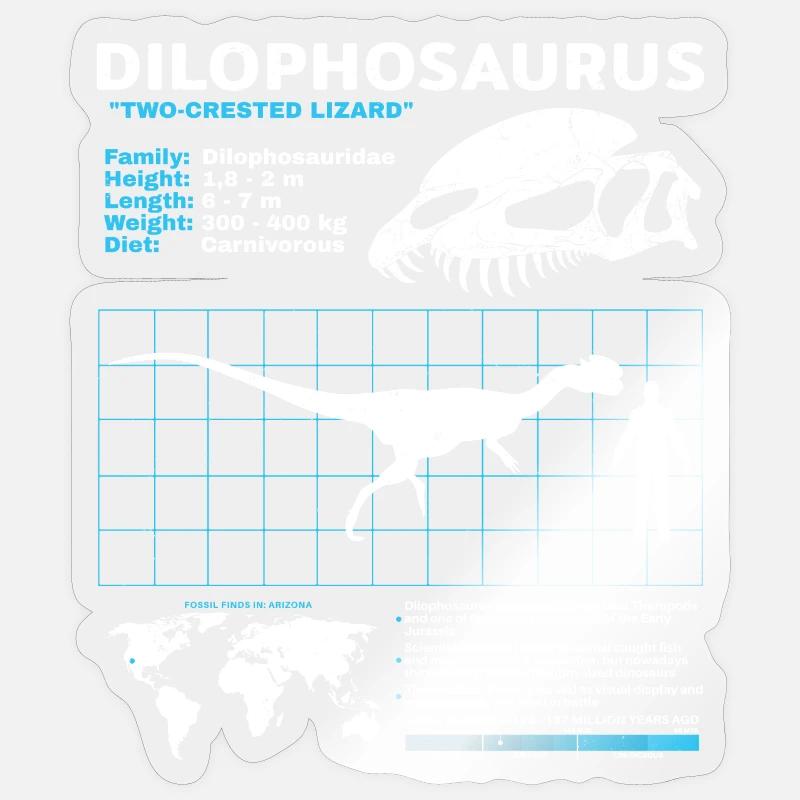 Dilophosaurus Datasheet - Sticker size S (10 x 10 cm) - transparent glossy