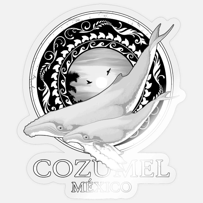 Baleines à bosse Cozumel Mexique - Sticker taille S (10 x 10 cm) - brillant transparent