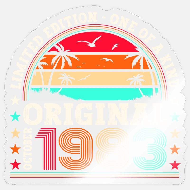 Original October 1983 39th Birthday Gift Cool - Sticker size S (10 x 10 cm) - transparent glossy