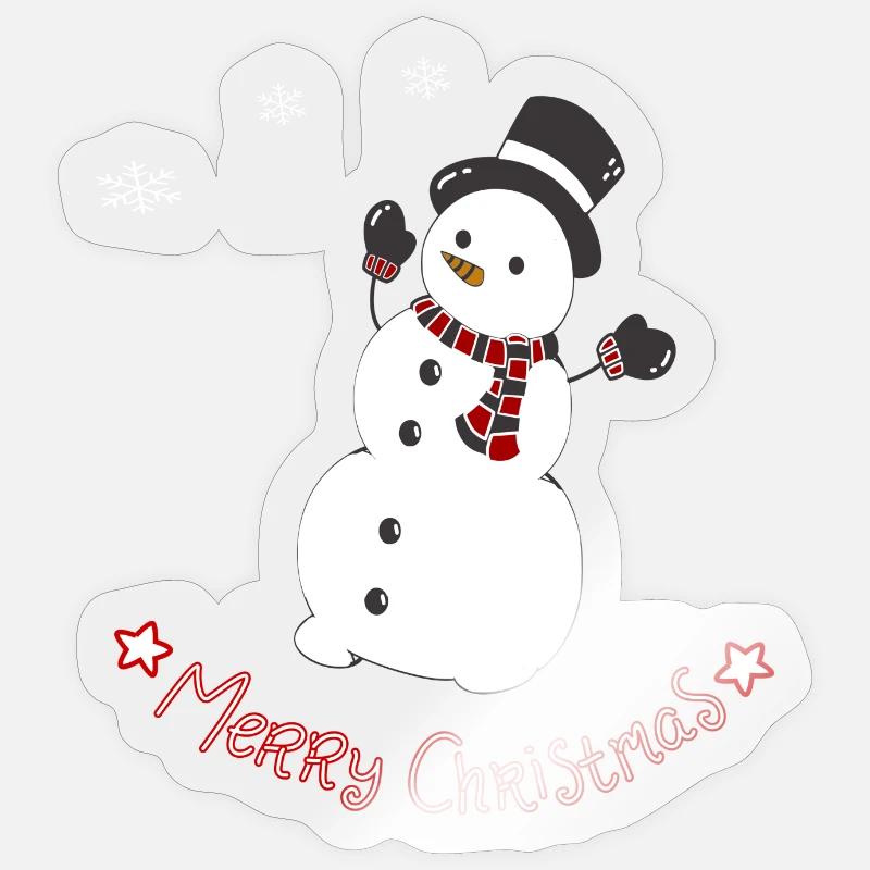 Cheerful snowman with scarf - Sticker size S (10 x 10 cm) - transparent glossy