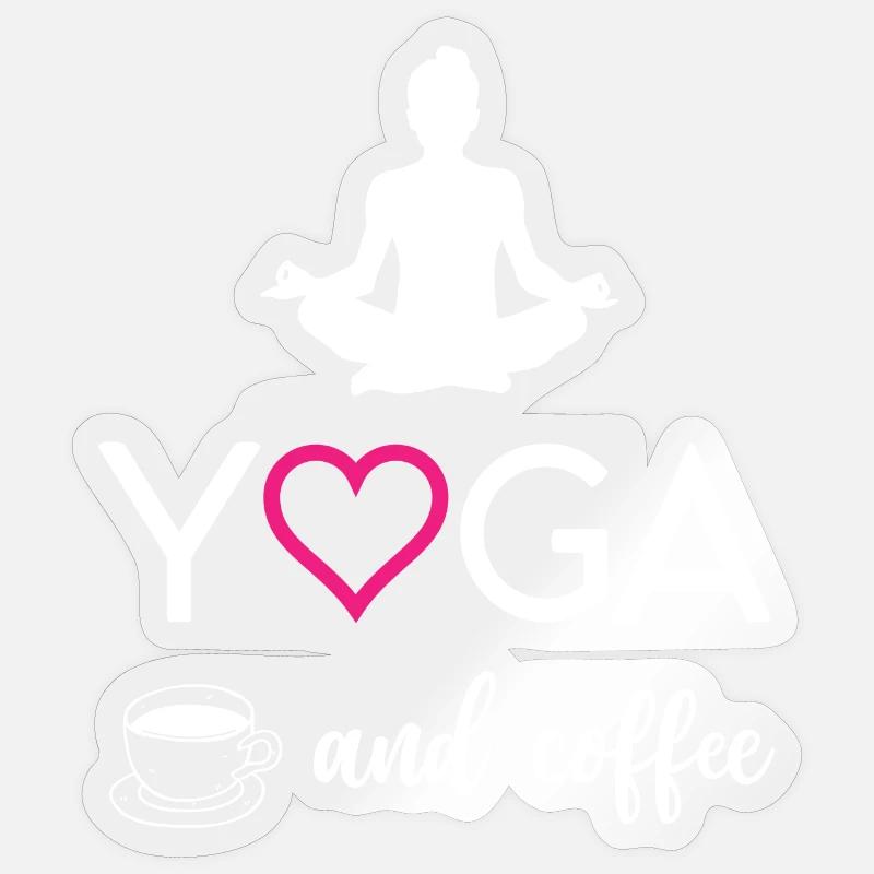 Yoga et café - Sticker taille S (10 x 10 cm) - brillant transparent