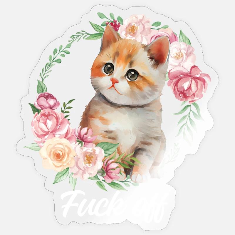 Chaton mignon agacé - Sticker taille S (10 x 10 cm) - brillant transparent