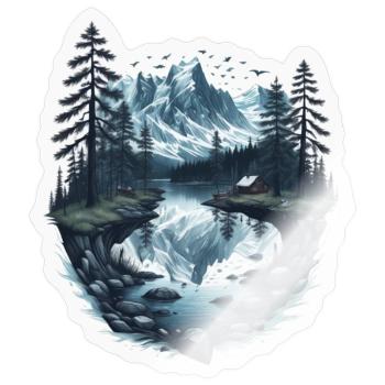 Berglandschaft mit See - Sticker Größe S (10 x 10 cm) - Transparent glänzend - Vorne