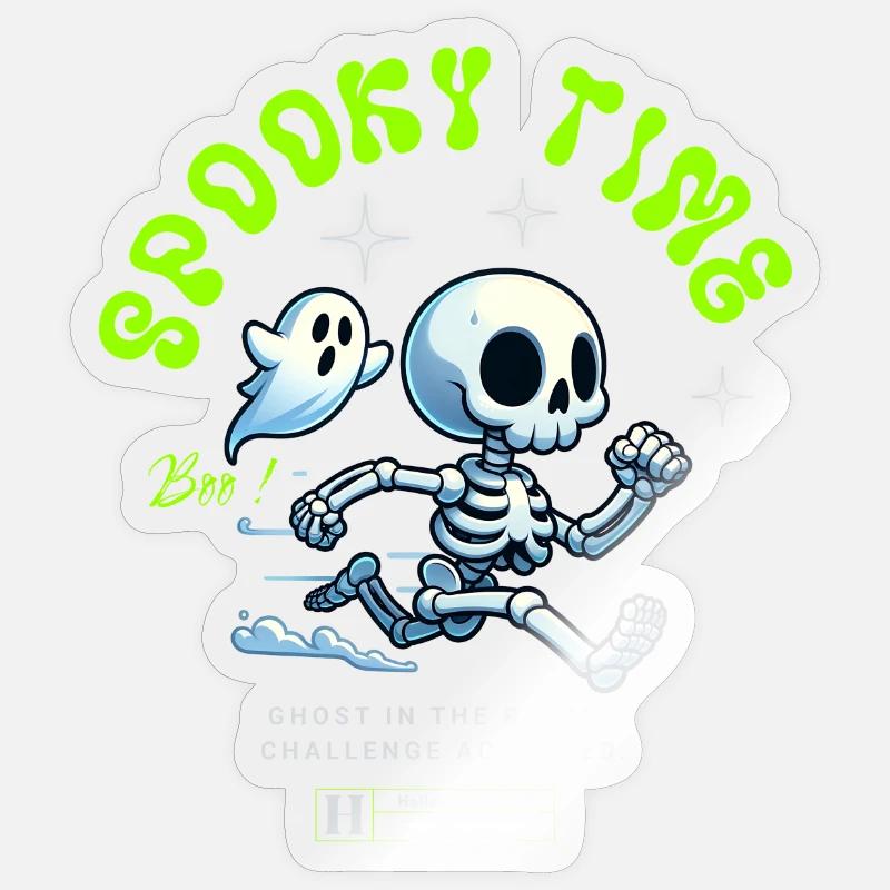 Spooky Time Ghost Skelett Halloween - Sticker Größe S (10 x 10 cm) - Transparent glänzend