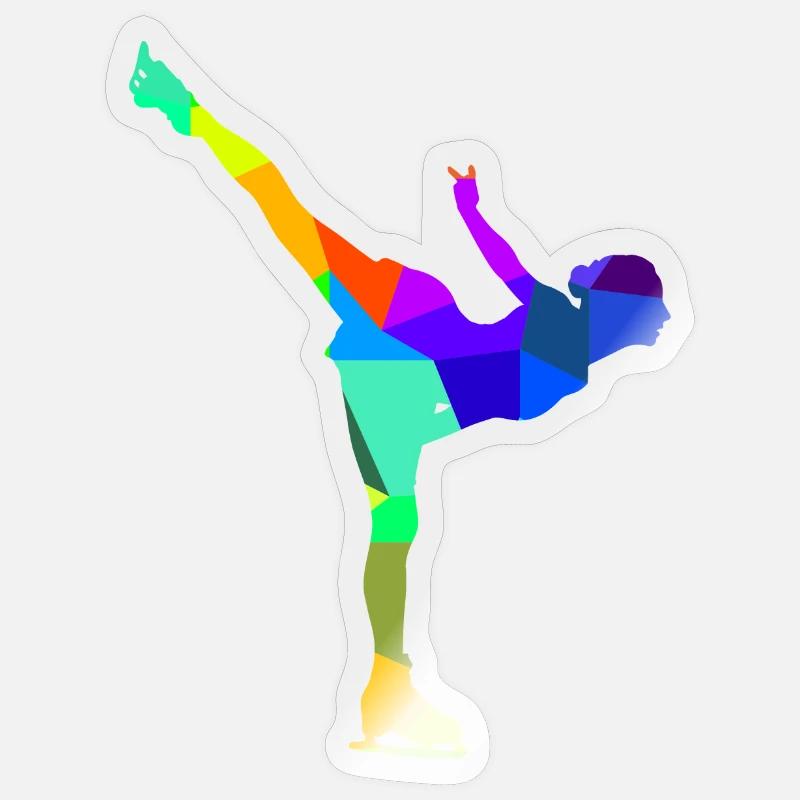 Figure Skating Skate Rainbow Polygon - Sticker size S (10 x 10 cm) - transparent glossy