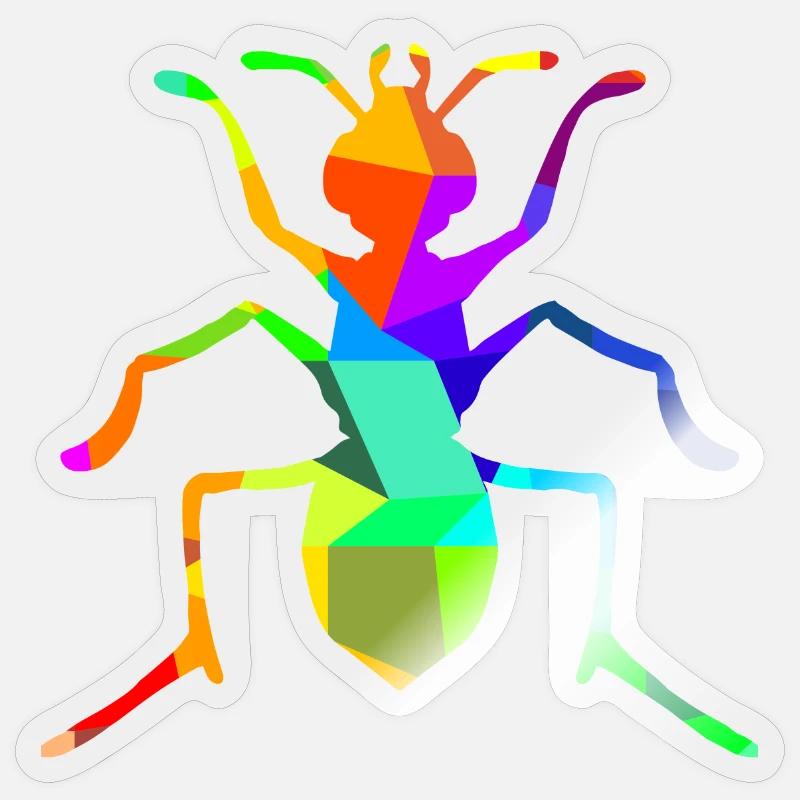 fourmi insecte arc-en-ciel animaux polygone - Sticker taille S (10 x 10 cm) - brillant transparent