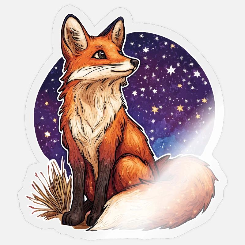 Fox and starry sky - Sticker size S (10 x 10 cm) - transparent glossy
