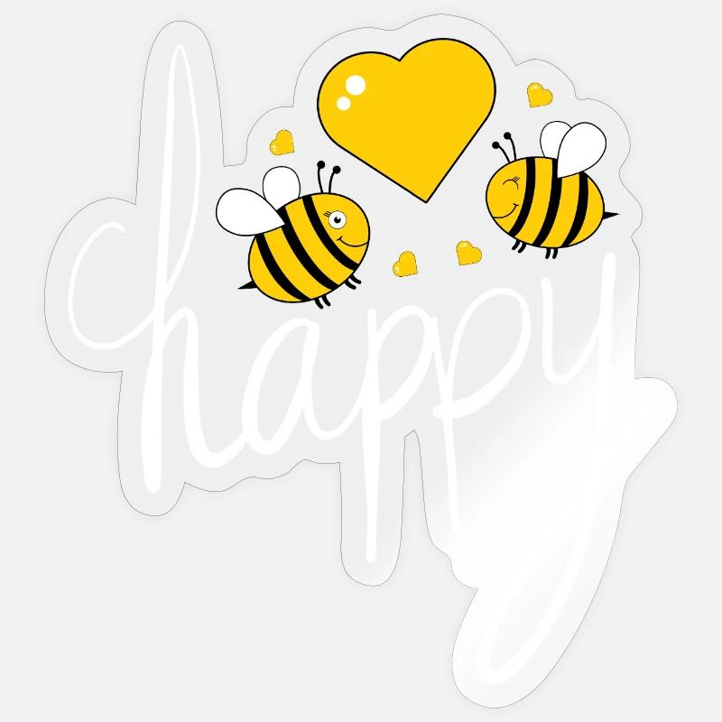 Bee happy - Sticker taille S (10 x 10 cm) - brillant transparent