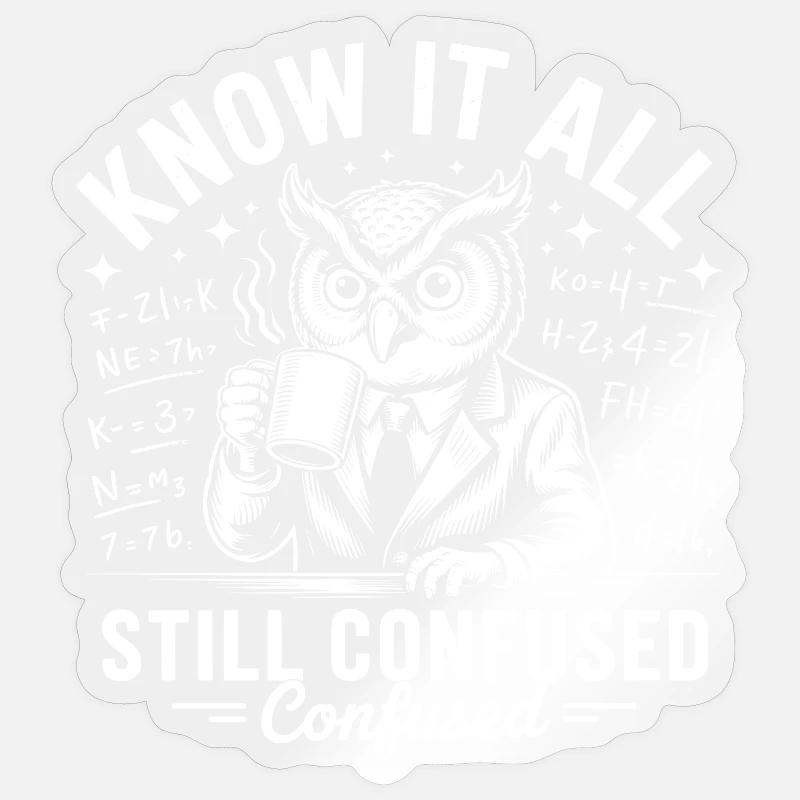Alleswissende Eule immer noch verwirrt - Sticker Größe S (10 x 10 cm) - Transparent glänzend