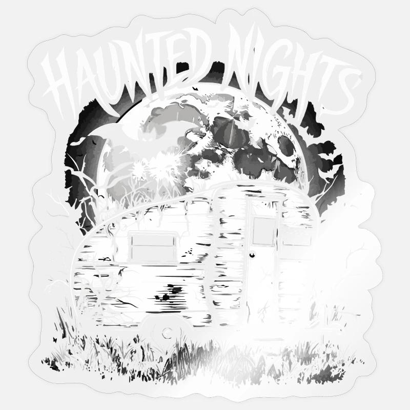 Ghost Night Caravan Haunted Illustration - Sticker size S (10 x 10 cm) - transparent glossy