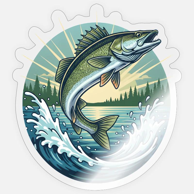 Springender Zander - Sticker Größe S (10 x 10 cm) - Transparent glänzend