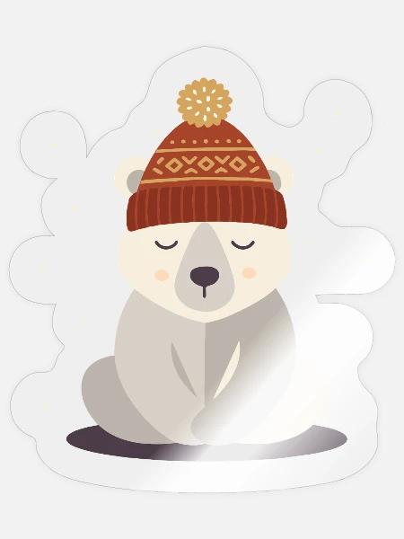 Schlafender Eisbär mit Wintermütze – Wintermotiv - Sticker Größe S (10 x 10 cm) - Transparent glänzend