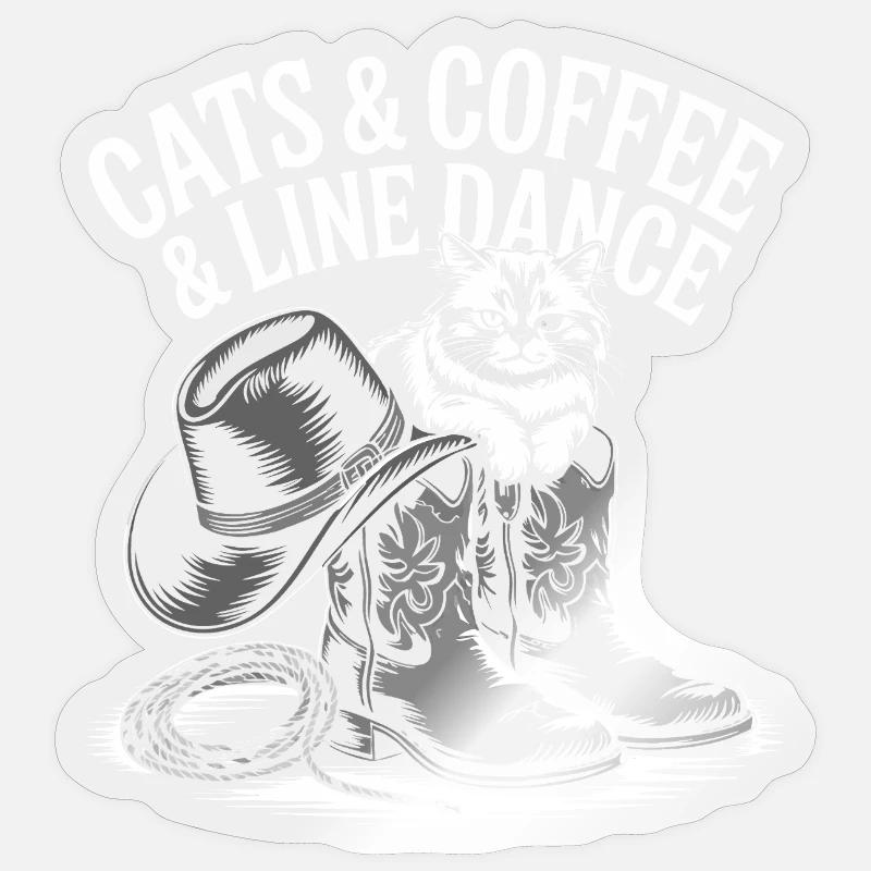 Cat Coffee Western Line Dance - Sticker size S (10 x 10 cm) - transparent glossy