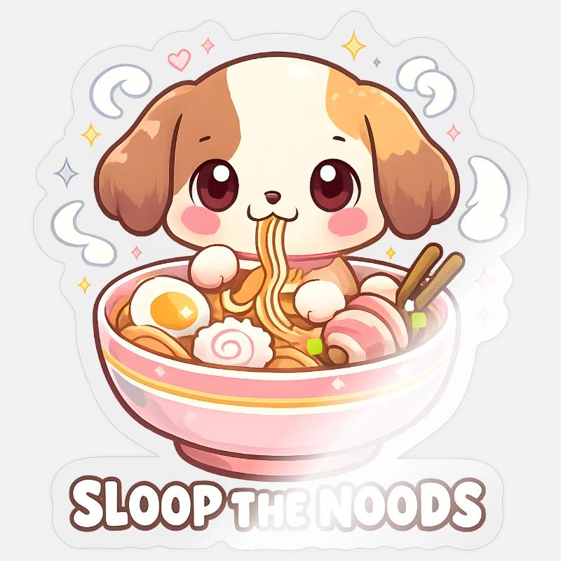 Petit chien ramen mignon - Sticker taille S (10 x 10 cm) - brillant transparent