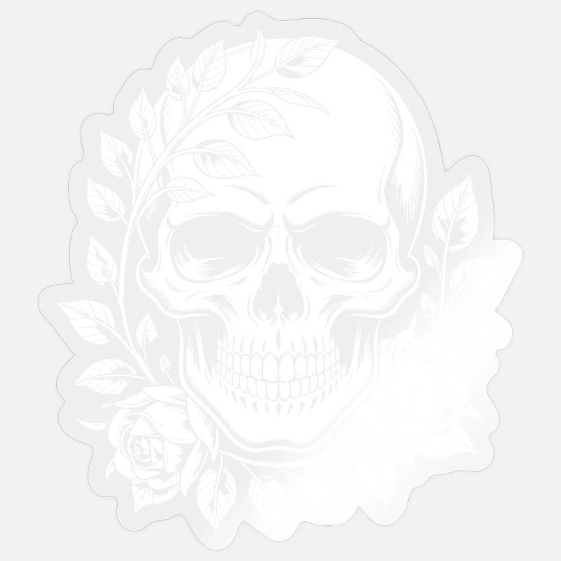 Crâne avec couronne de fleurs - Sticker taille S (10 x 10 cm) - brillant transparent