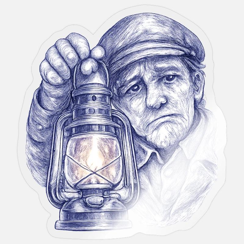 Senior man with lantern - Sticker size S (10 x 10 cm) - transparent glossy