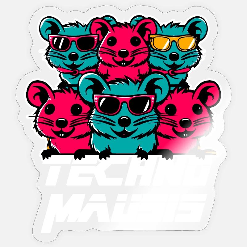 Techno Mausis - Sticker taille S (10 x 10 cm) - brillant transparent