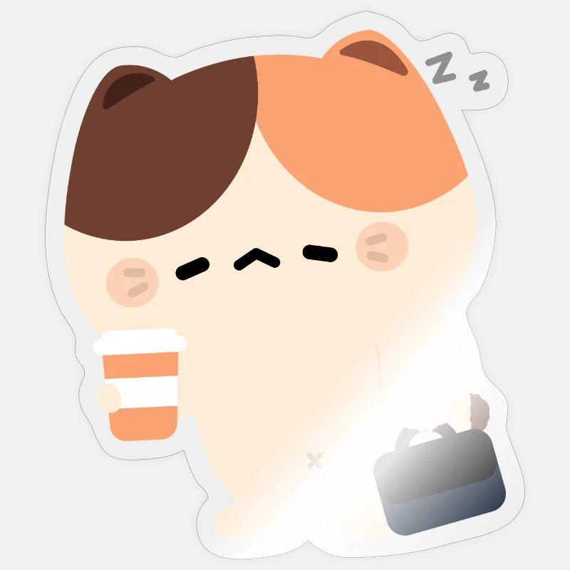 Chat Tortie Fatigué - Sticker taille S (10 x 10 cm) - brillant transparent