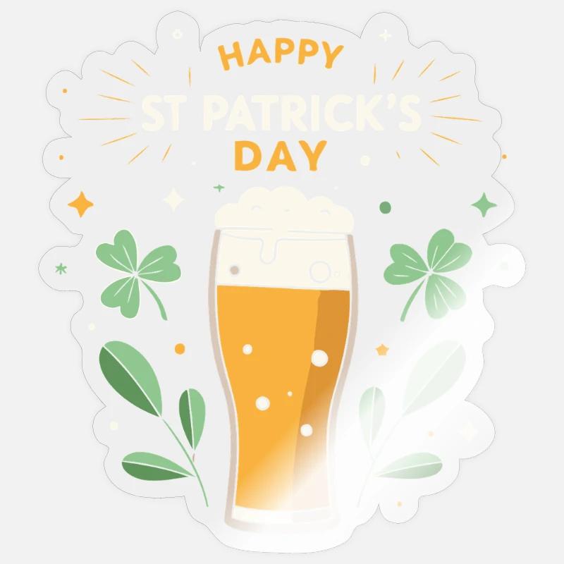 Saint Patrick Bière Festive - Sticker taille S (10 x 10 cm) - brillant transparent