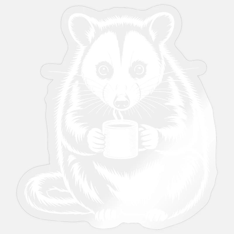 Coffee-drinking possum motif - Sticker size S (10 x 10 cm) - transparent glossy