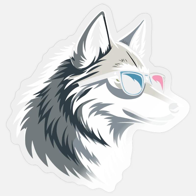 Wolf mit Brille im eisigen Stil - Sticker Größe S (10 x 10 cm) - Transparent glänzend